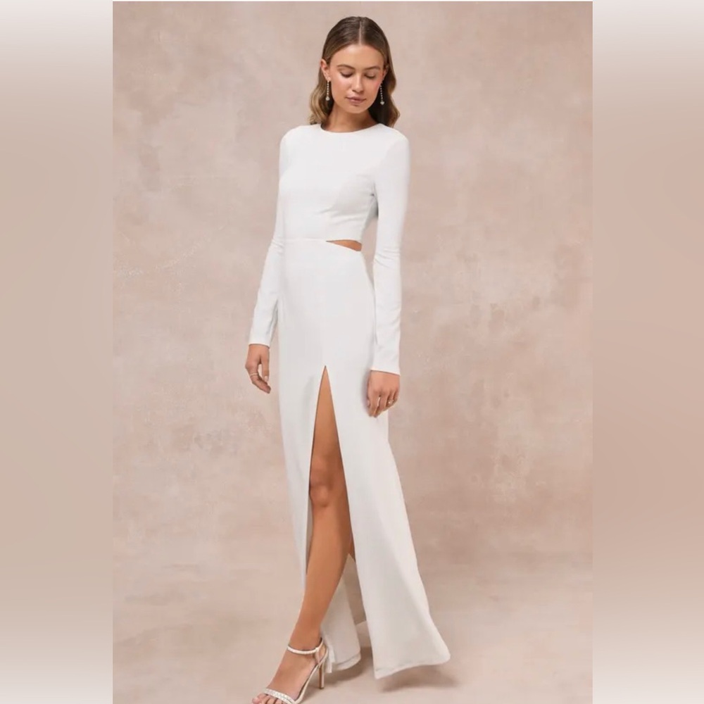 Going for the Wow White Long Sleeve Cutout Maxi Dress